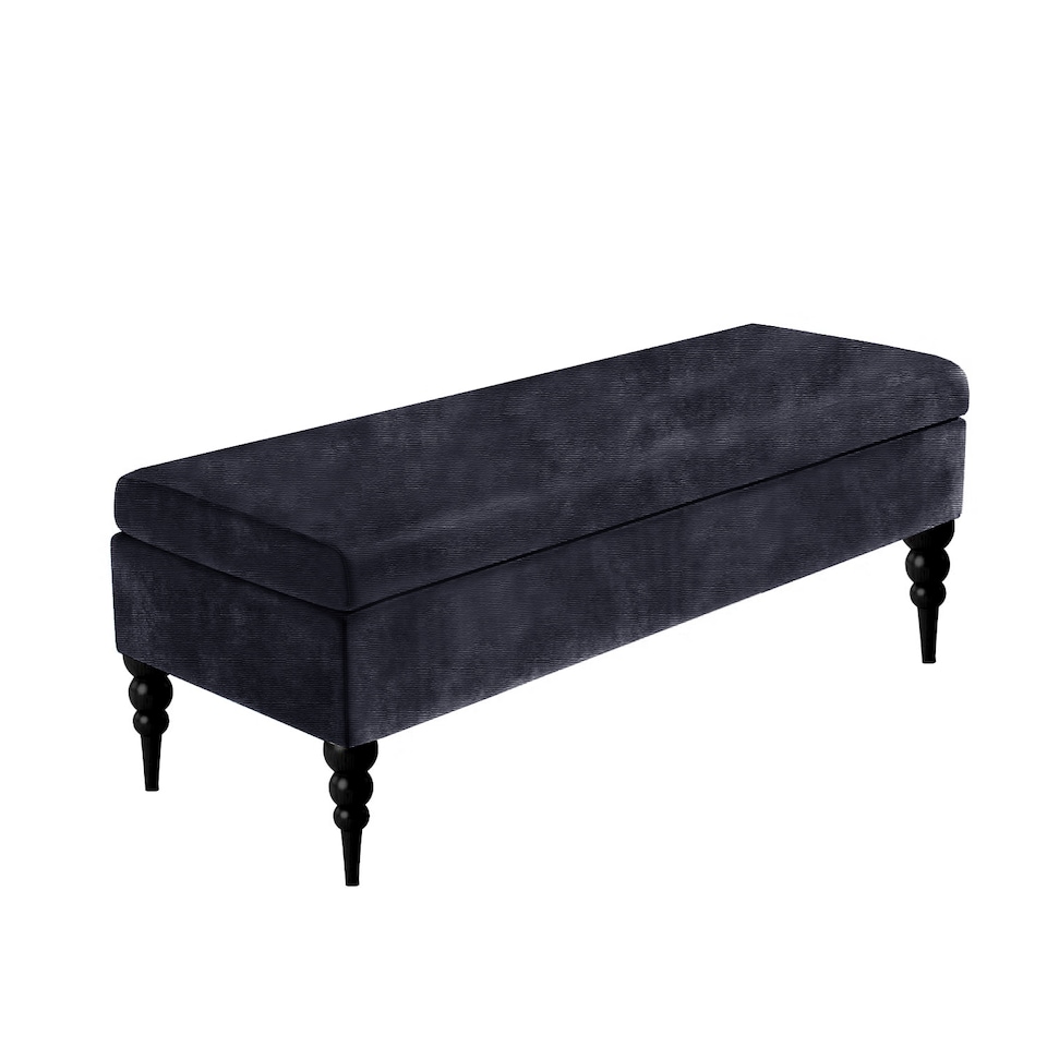 image 1 of 150cm Safar Plain Ottoman Storage Bench -Upholstered Shoes Bench with Black Turned Wooden Legs - Charcoal Naple Ottoman Bench