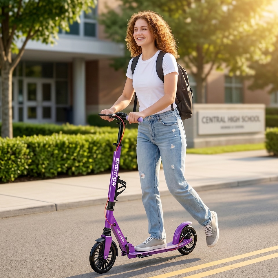 image 1 of SPORTNOW Foldable Kick Scooter with Height Adjustable Handlebar, Adult Scooters