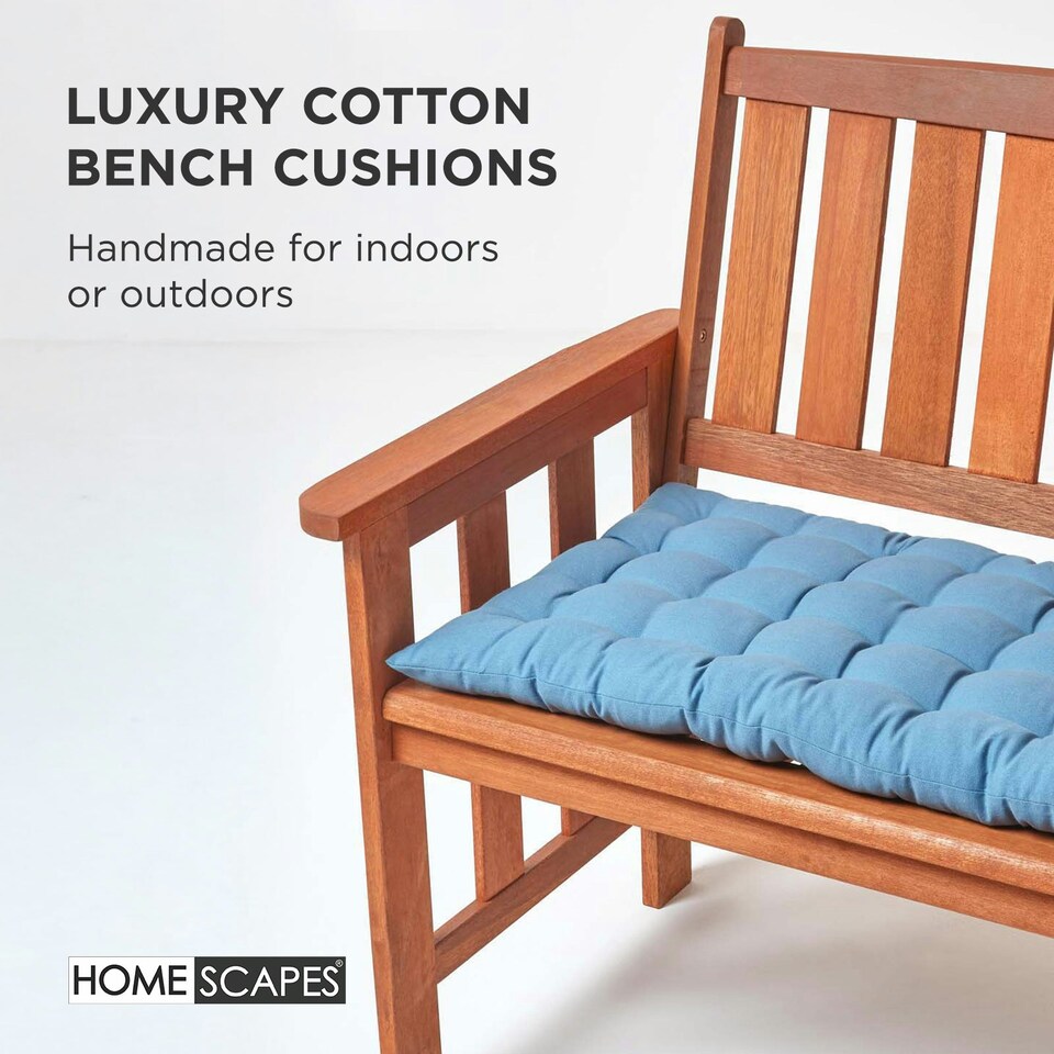 image 1 of Homescapes Garden Bench Cushion Luxury 2 Seater 100% Cotton Indoor Outdoor Seat Pad Blue | 108 x 42 cm