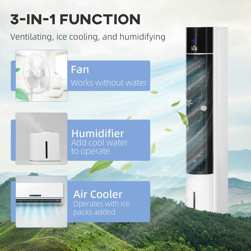 image 1 of HOMCOM Bladeless Air Cooler, Evaporative Oscillating Tower Fan Humidifier Unit