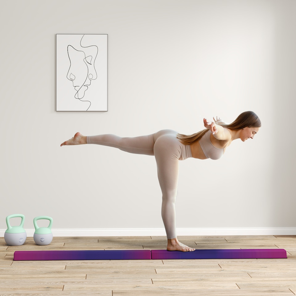 image 1 of SPORTNOW 7.7FT Folding Gymnastics Balance Beam with Anti-Slip Base, Blue