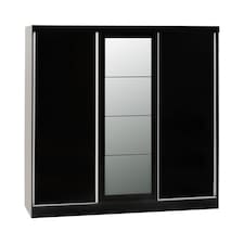 Nevada 3 Door Sliding Wardrobe - L62 x W242.5 x H194 cm - Black Gloss Black