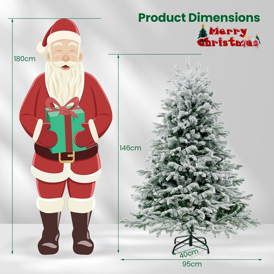 image 1 of COSTWAY 4.5FT Pre-Lit Artificial Christmas Snow-flocked Xmas Tree Green | One Size