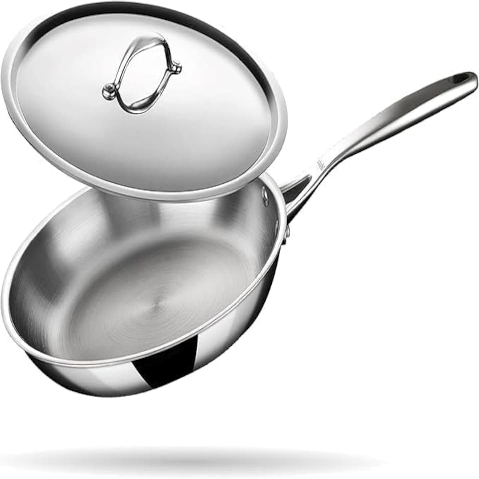 image 1 of Vinod Smart Triply Stainless Steel Cookware Fry pan with Stainless Lid 22cm
