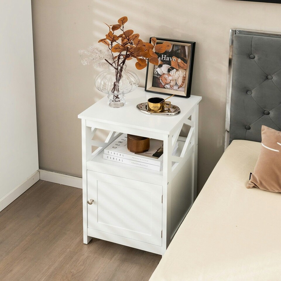 image 1 of COSTWAY Bathroom Floor Cabinet Single Door Organizer White White