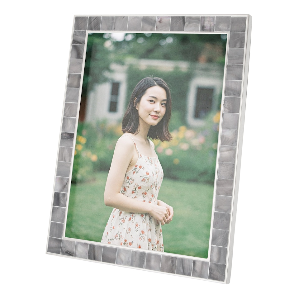 image 1 of Beautiful Grey Mother of Pearl 5 x 7 Picture Frame with Nickel Trim | Grey | 5" x 7"
