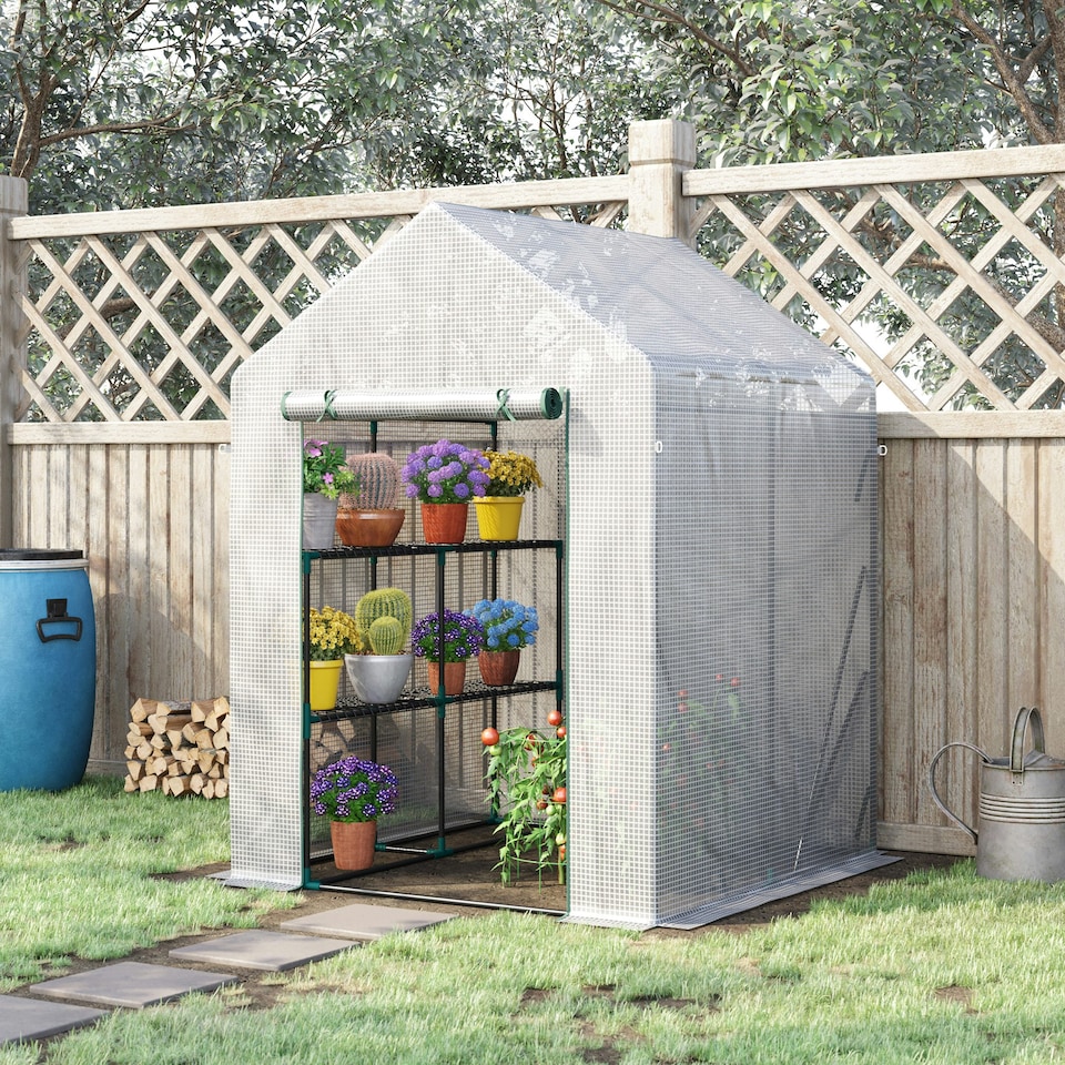 image 1 of Outsunny Greenhouse for Outdoor, Portable Gardening Plant Grow House w/ Shelf
