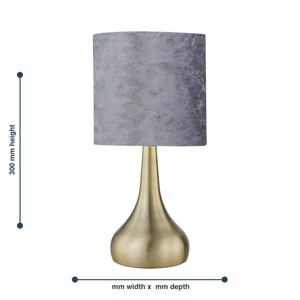 image 1 of Set of 2 Romana - Antique Brass Touch Table Lamps Crushed Velvet Shade