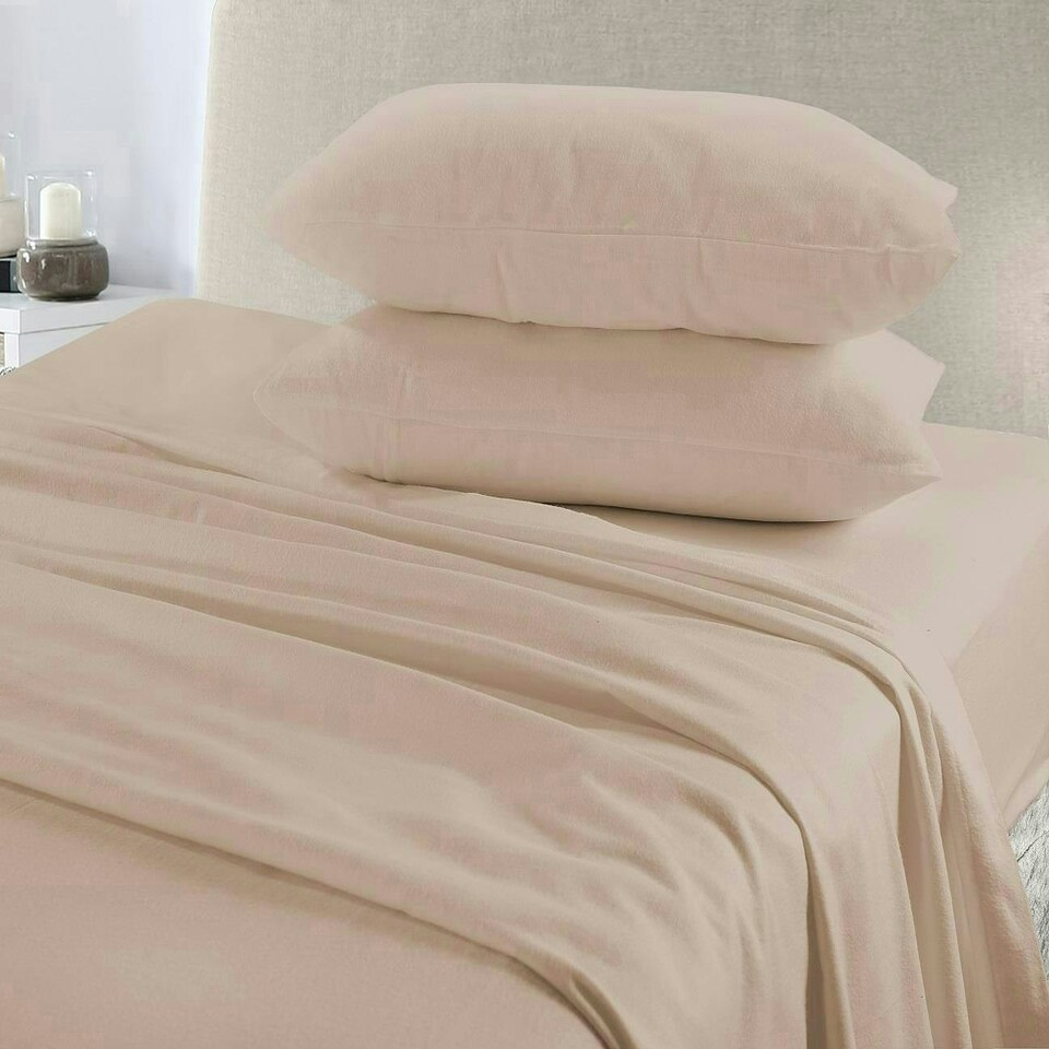 image 1 of Plain Dye Flannelette Latte Super King Duvet Cover Set