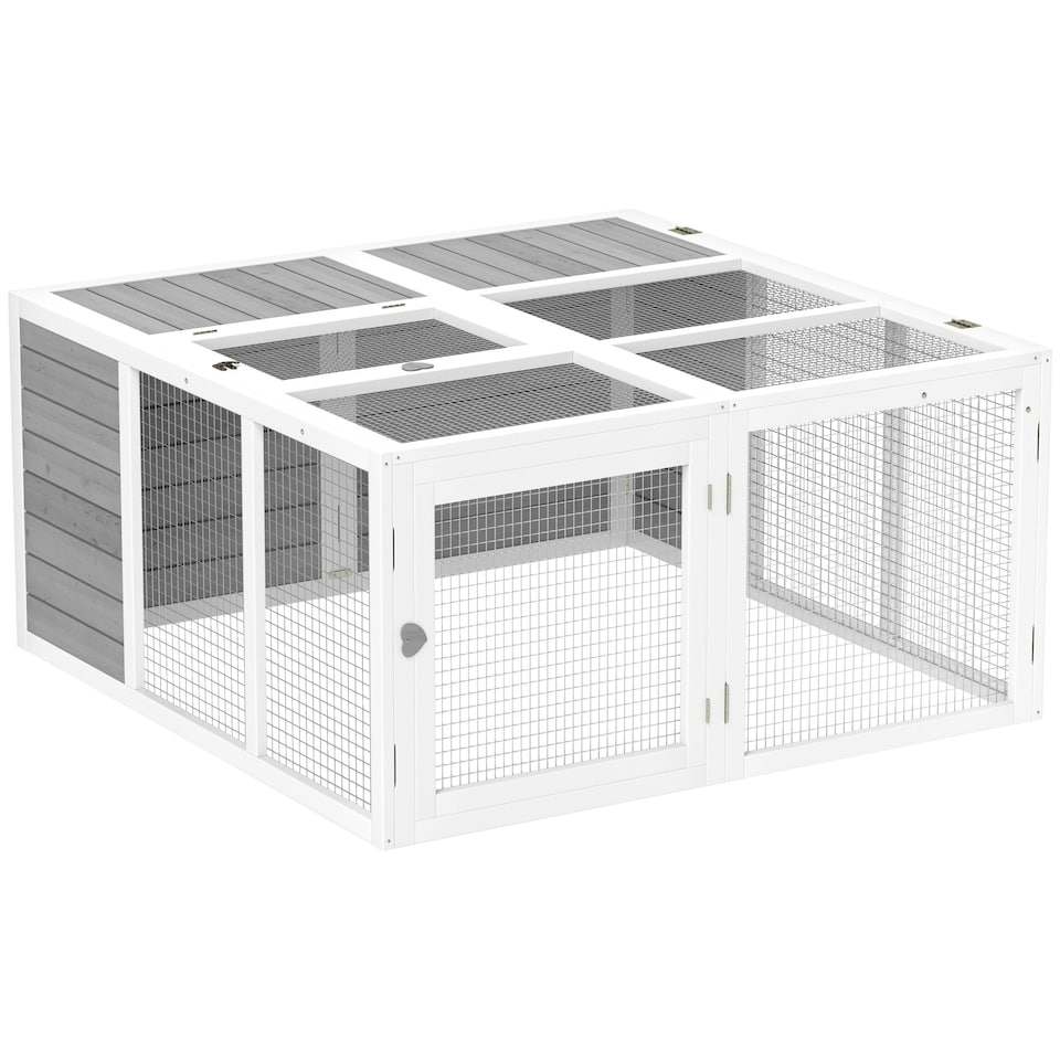 image 1 of PawHut Rabbit Hutch, Bunny Cage Outdoor with Openable Roof, Grey