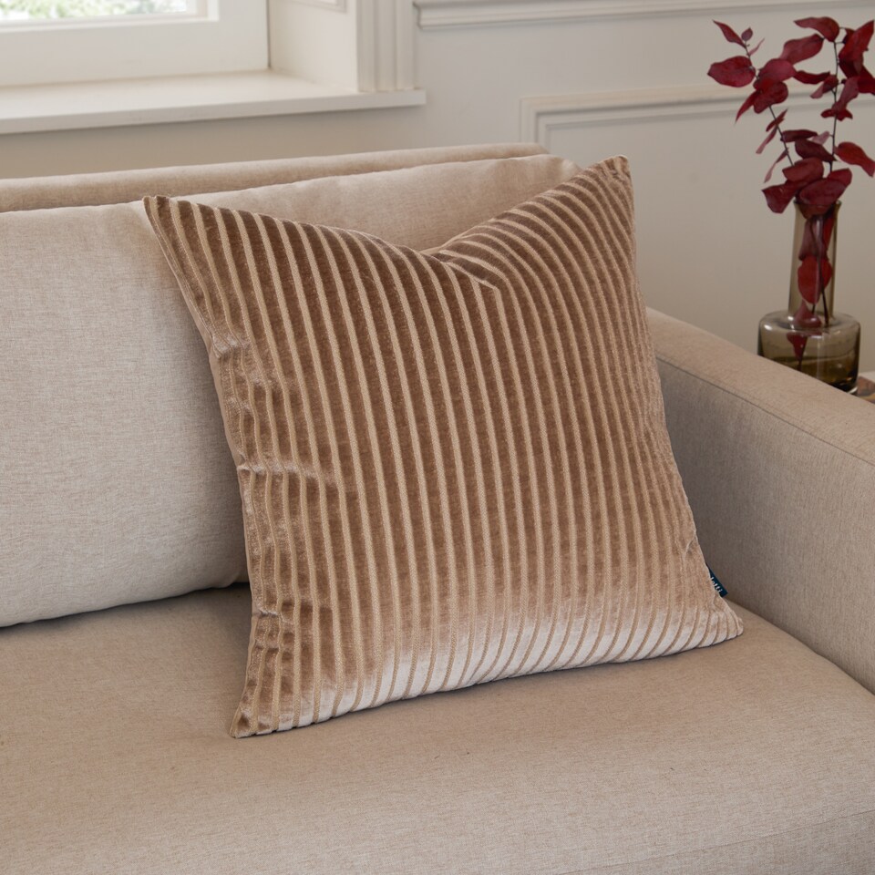 image 1 of Paoletti Savoy Stripe Velvet Cushion | Grey | Mink