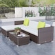 image 9 of Outsunny 5 Pieces PE Rattan Garden Furniture Set with Cushions, Outdoor Corner Sofa, Patio Sectional Conversation Furniture Sets with Glass Top Coffee Table, Brown