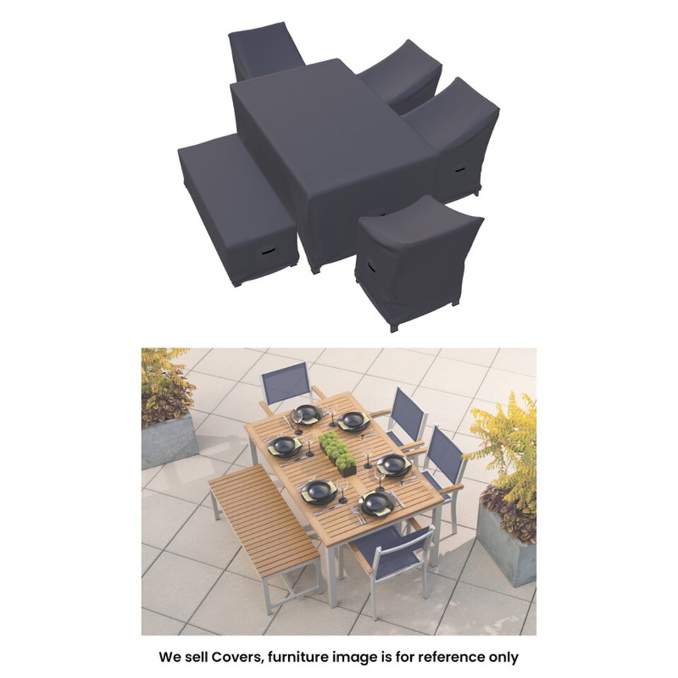 image 1 of Covers and all Travira Outdoor Dining Set Cover for 6-Person Rectangular Patio Dining Set Water-Repellent UV-Resistant Polyester with Tie-Downs, 23 W