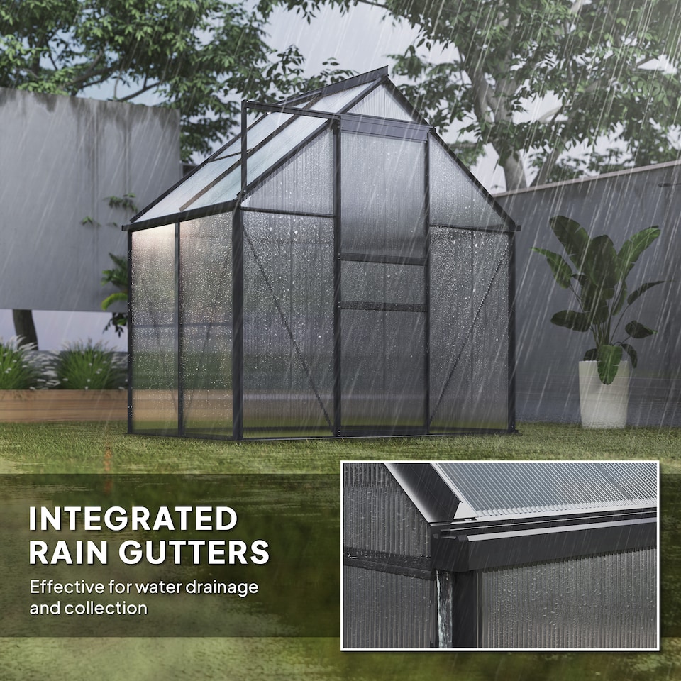 image 1 of Outsunny Polycarbonate Walk-in Garden Greenhouse w/ Sliding Door Grey | Grey | Grey | 1