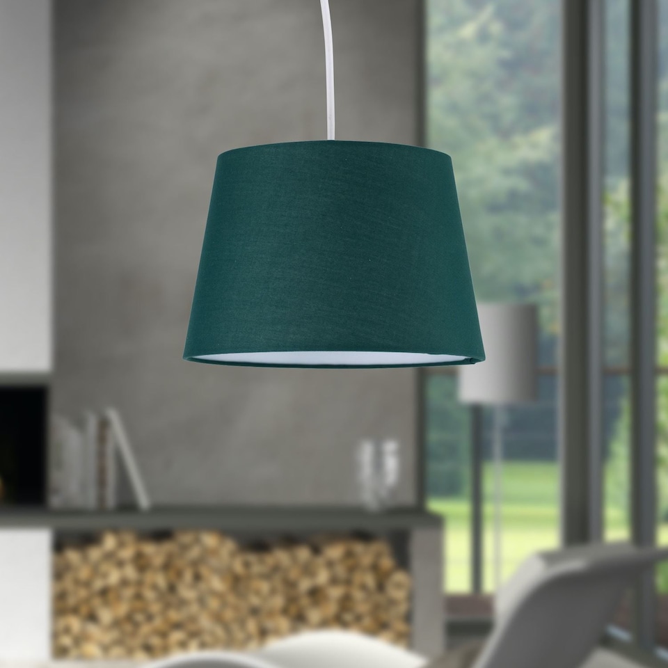 image 1 of Dark Green Cotton 23cm Tapered Cylinder Pendant or Lamp Shade | Green | Medium | 1