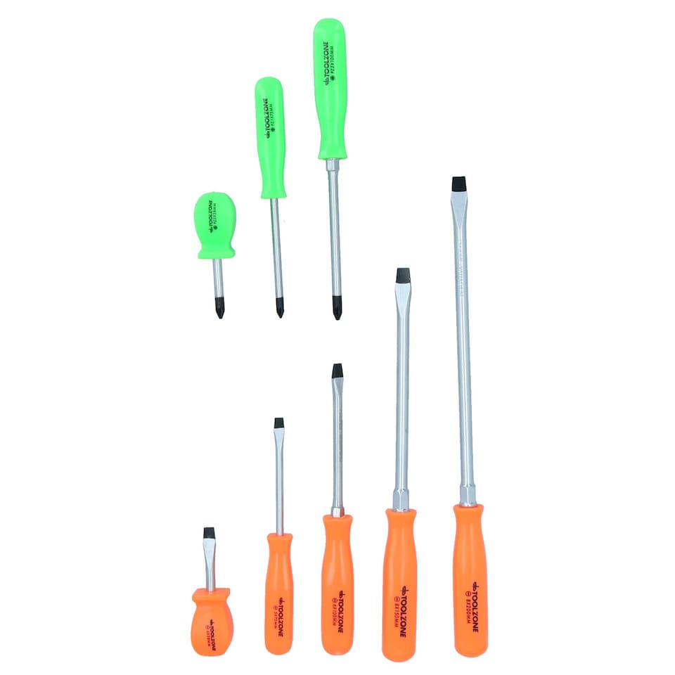 image 1 of Screwdriver set PZ (Pozi) / flat head 8pc mechanics high vis handles TE636