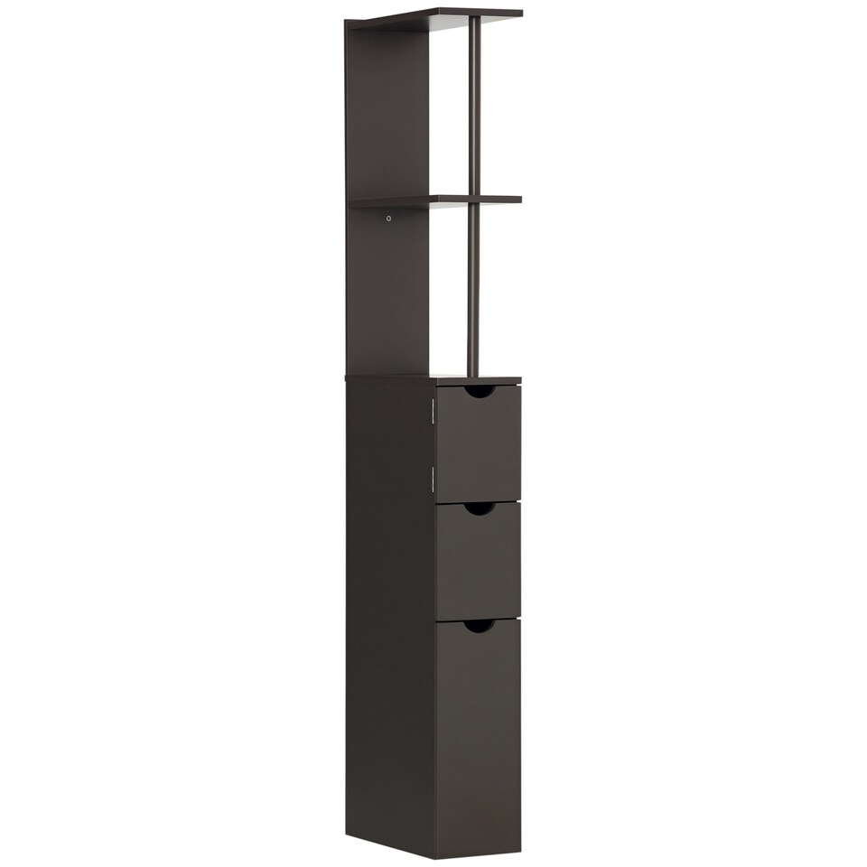 image 1 of HOMCOM Tall Bathroom Storage Cabinet with Shelf and Drawers, Brown Brown