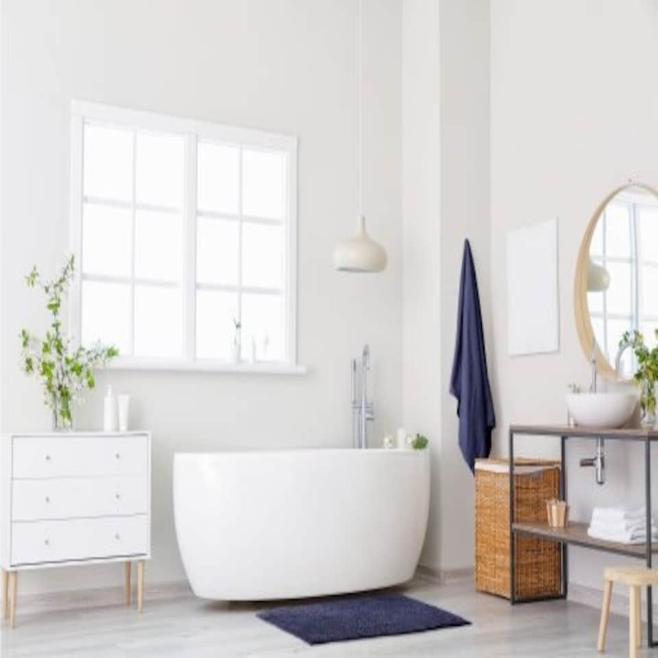 image 1 of Marlow Collection Soft Touch Non-Slip Bathroom Rug in Navy (40cm x 60cm)