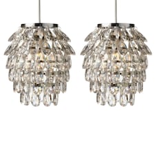 Set of 2 Pineapple - Chrome and Clear Jewelled Pendant Lightshades | Clear | Chrome | Medium | 2