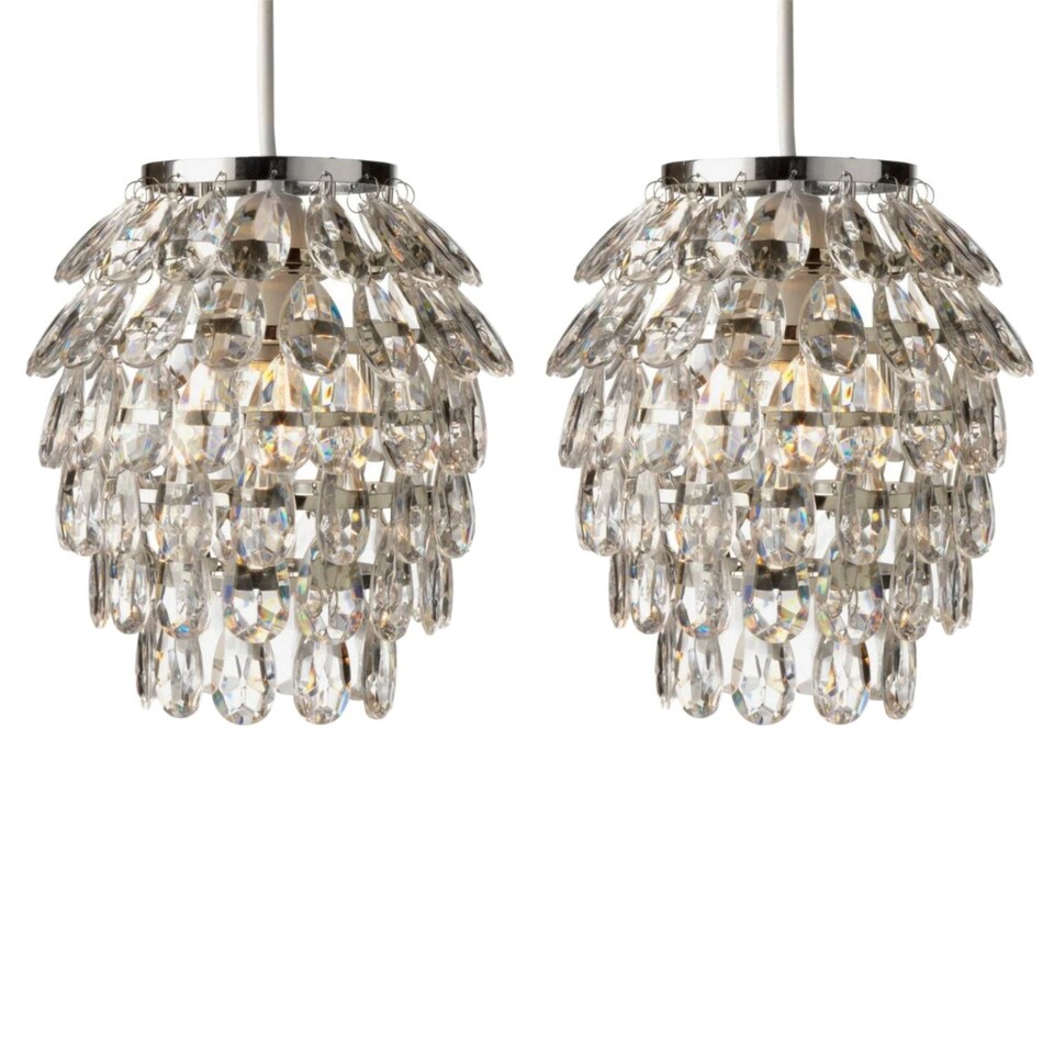image 1 of Set of 2 Pineapple - Chrome and Clear Jewelled Pendant Lightshades | Clear | Chrome | Medium | 2
