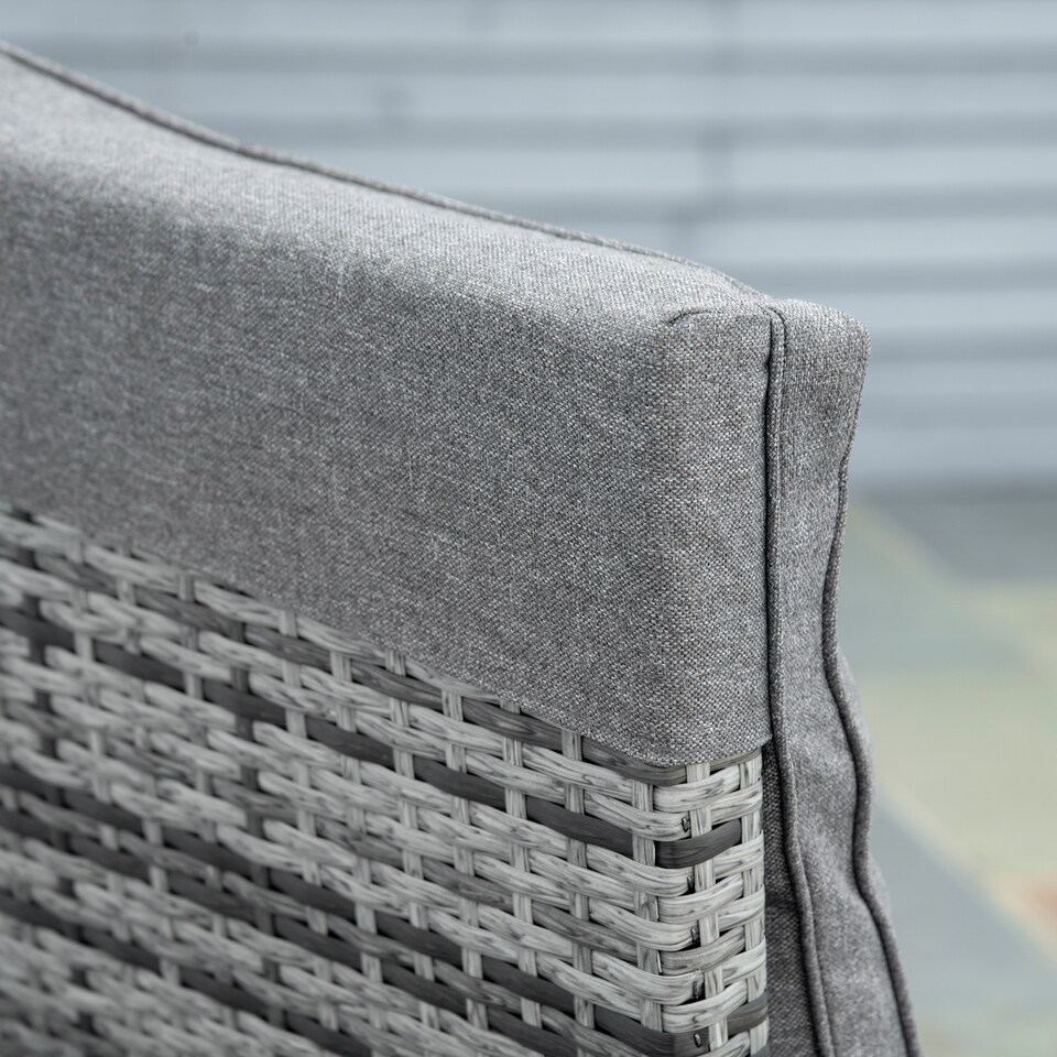 image 1 of Outsunny 3 Pieces Rattan Bistro Set, Wicker Balcony Furniture Set with Reclining Sun Loungers, 2-Tier Coffee Table and Cushions, 2 Seater Garden Furniture for Outdoor Patio Balcony, Mixed Grey