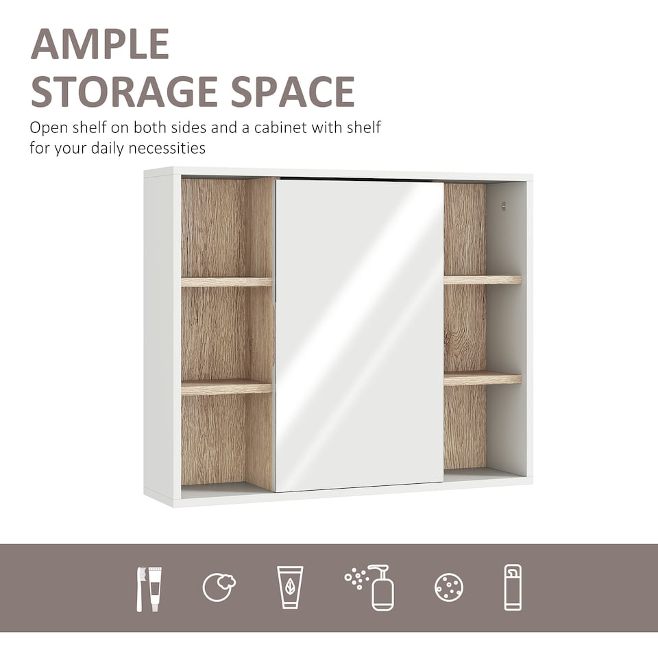 image 1 of HOMCOM Bathroom Mirror Cabinet, Wall Mounted Storage Cabinet with Open Cupboard and Adjustable Shelf, White