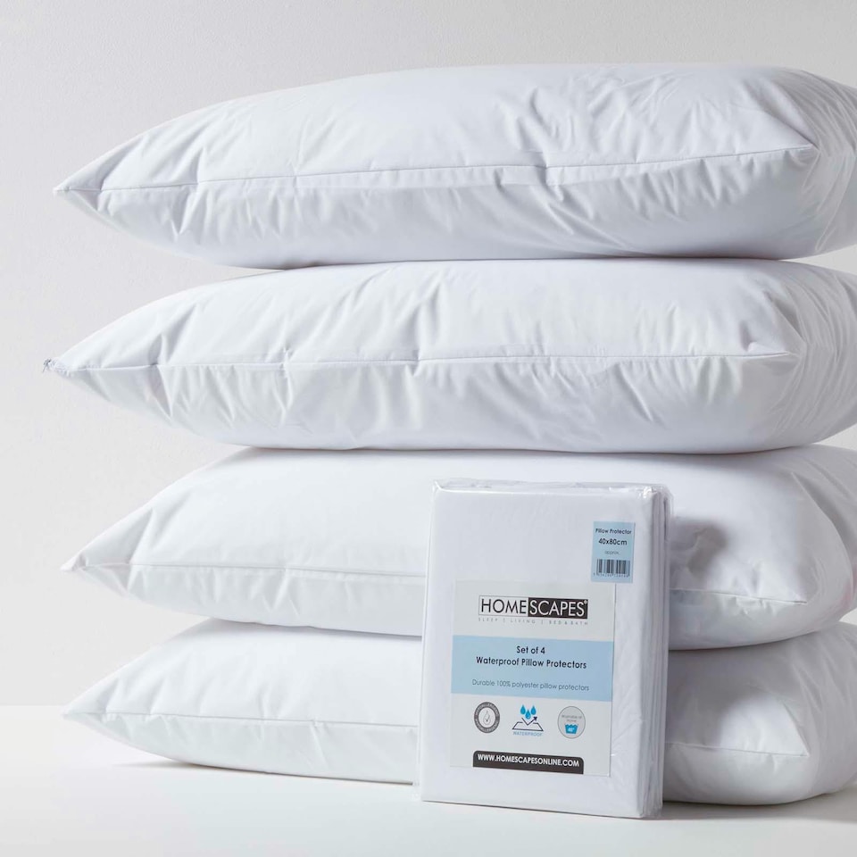image 1 of Homescapes Waterproof Pillow Protectors - 40 x 80 cm - Pack of 4 | White