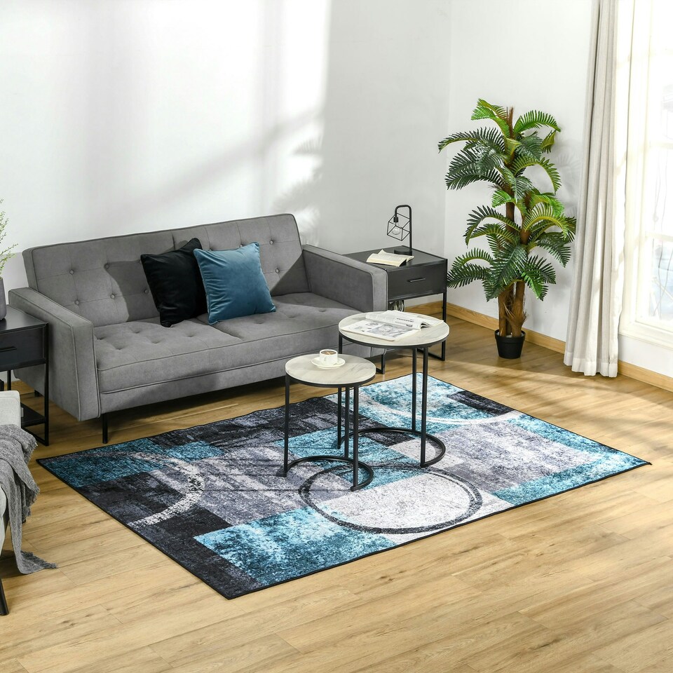 image 1 of HOMCOM Large Blue Area Rug, Geometric Carpet for Living Room Bedroom, 160x230cm