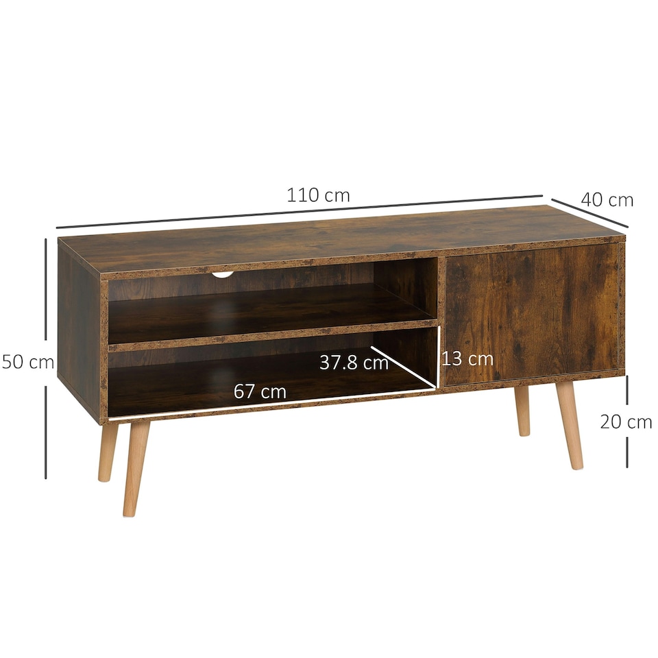 image 1 of HOMCOM TV Unit Cabinet for TVs up to 55Inches with Cupboard Shelves, Brown