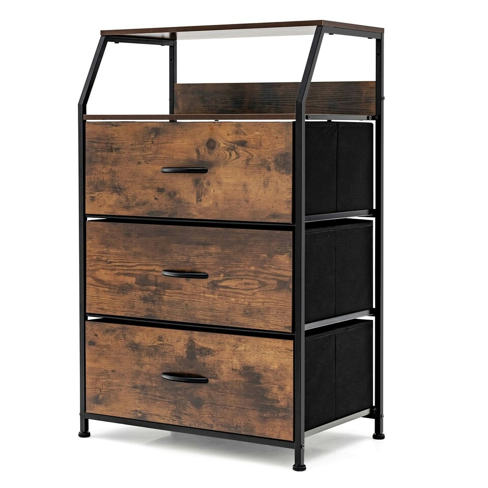 image 1 of COSTWAY 3-Drawer Storage Cabinet Dresser Organizer W/ Shelf Brown