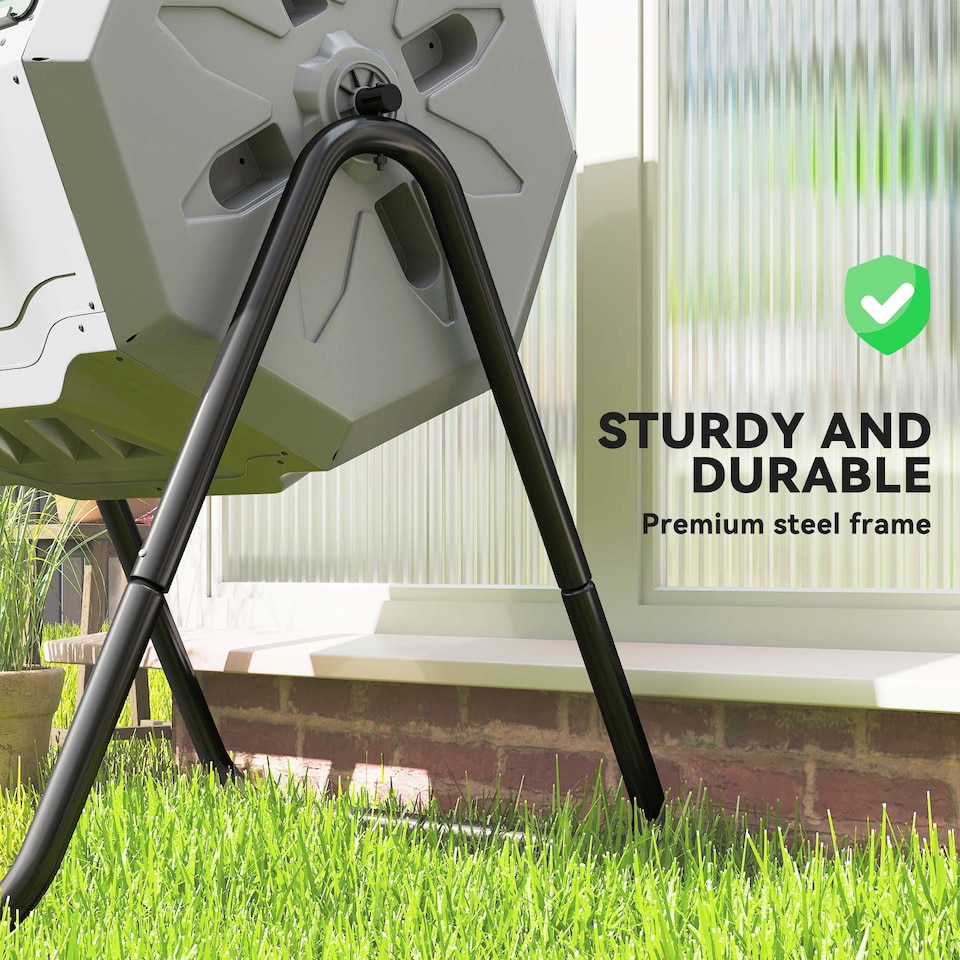image 1 of Outsunny 160L Outdoor Tumbling Compost Bin with Dual Chamber, Grey
