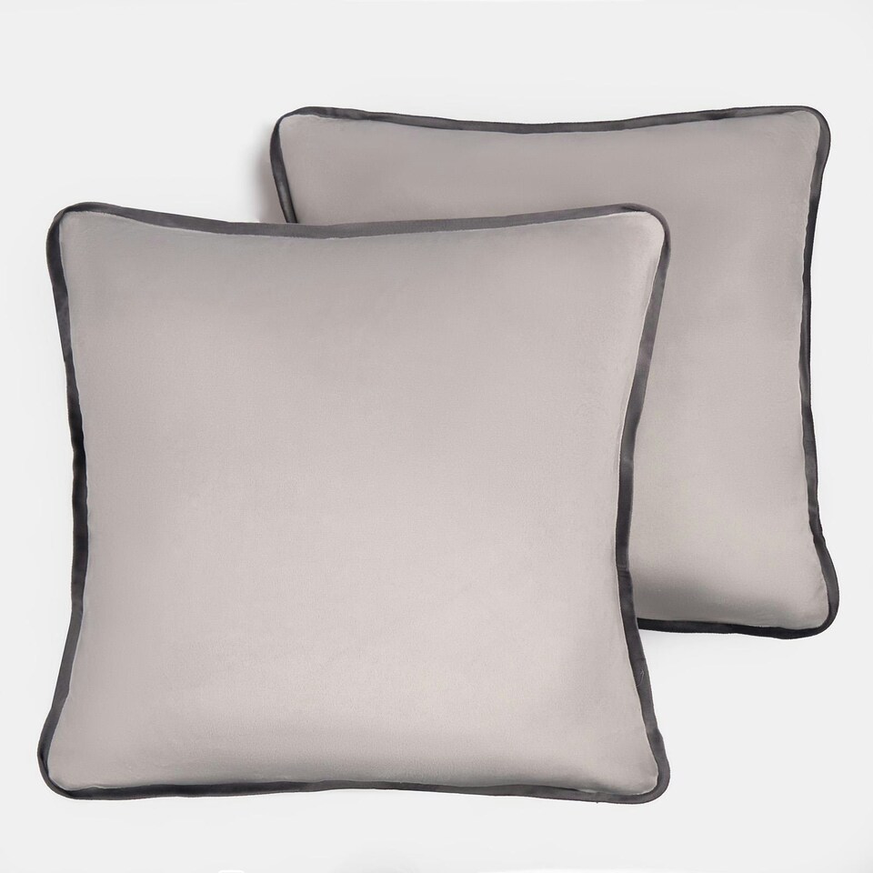 image 1 of OHS 2 x Matte Velvet Piped Edge Cushion Covers, 45x45cm - Grey