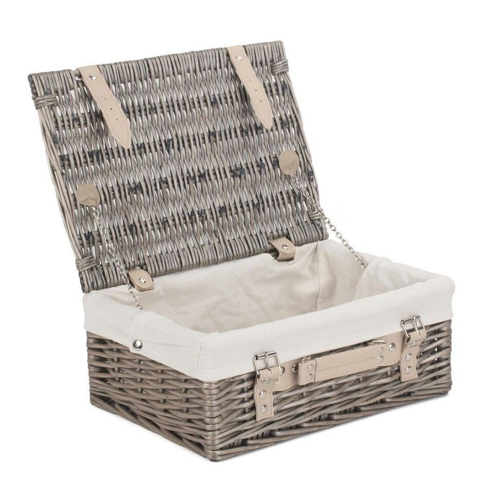 image 1 of 36cm Antique Wash Wicker Picnic Basket with Lining Blue | Blue | One Size