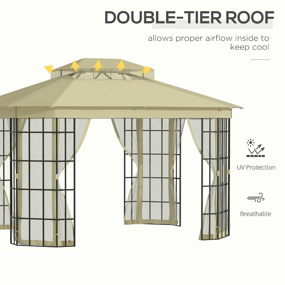 image 1 of Outsunny 3.7m x 3m Patio Gazebo Garden Shelter with Mosquito Netting