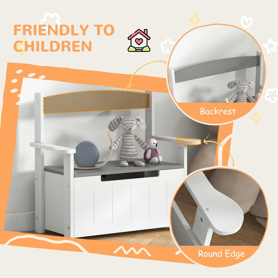 image 1 of AIYAPLAY 2 in 1 Toy Box for Kids with Safety Lid for Bedroom, Nursery Grey | 68.5L x 34W x 58Hcm