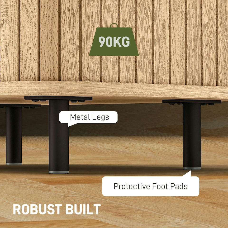image 1 of HOMCOM Nightstand with Sliding Doors and Metal Legs for Bedroom Oak Tone