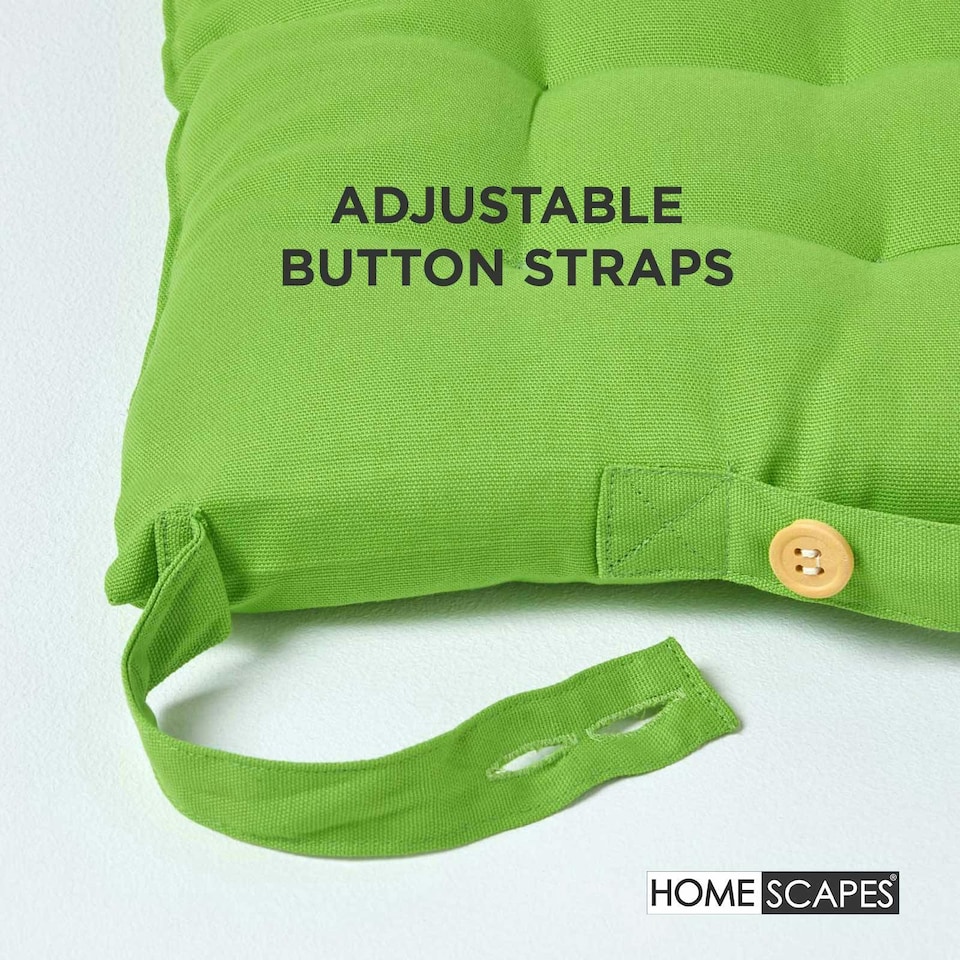 image 1 of Homescapes 4 x Seat Pads Luxury Cotton Indoor Outdoor Garden Dining Cushion Lime | Green | 40 x 40 cm | 4