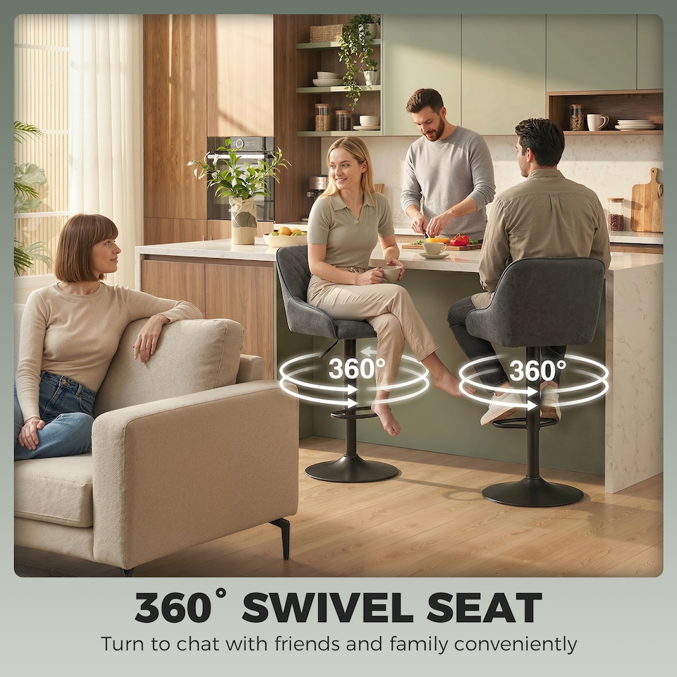 image 1 of HOMCOM Bar Stools Set of 2 Adjustable Swivel Counter Height
