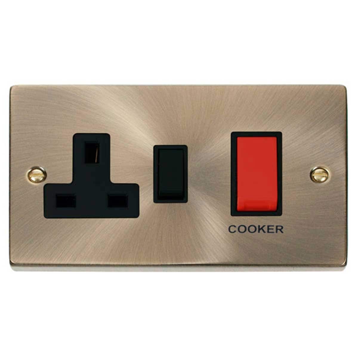 SE HOME Antique Brass Cooker Control 45A With 13A Switched Plug Socket Brown Antique Brass