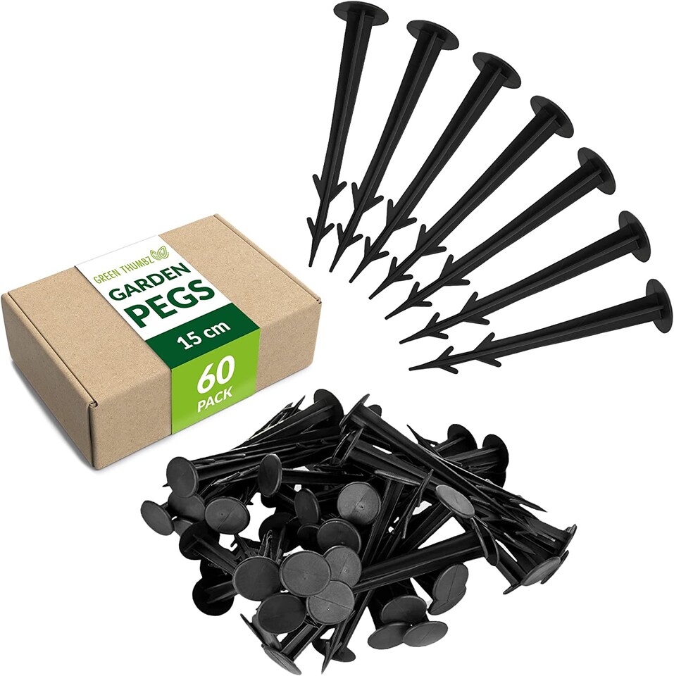 image 1 of Black Plastic Garden Pegs - Anti-Pull Anchors Securing Ground Pegs for Weed Control Fabric