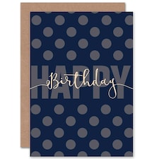 Polka Dot Blue Elegant Happy Birthday Greeting Card