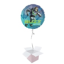 Buzz Lightyear Round Foil Helium Balloon - Inflated Balloon in a Box