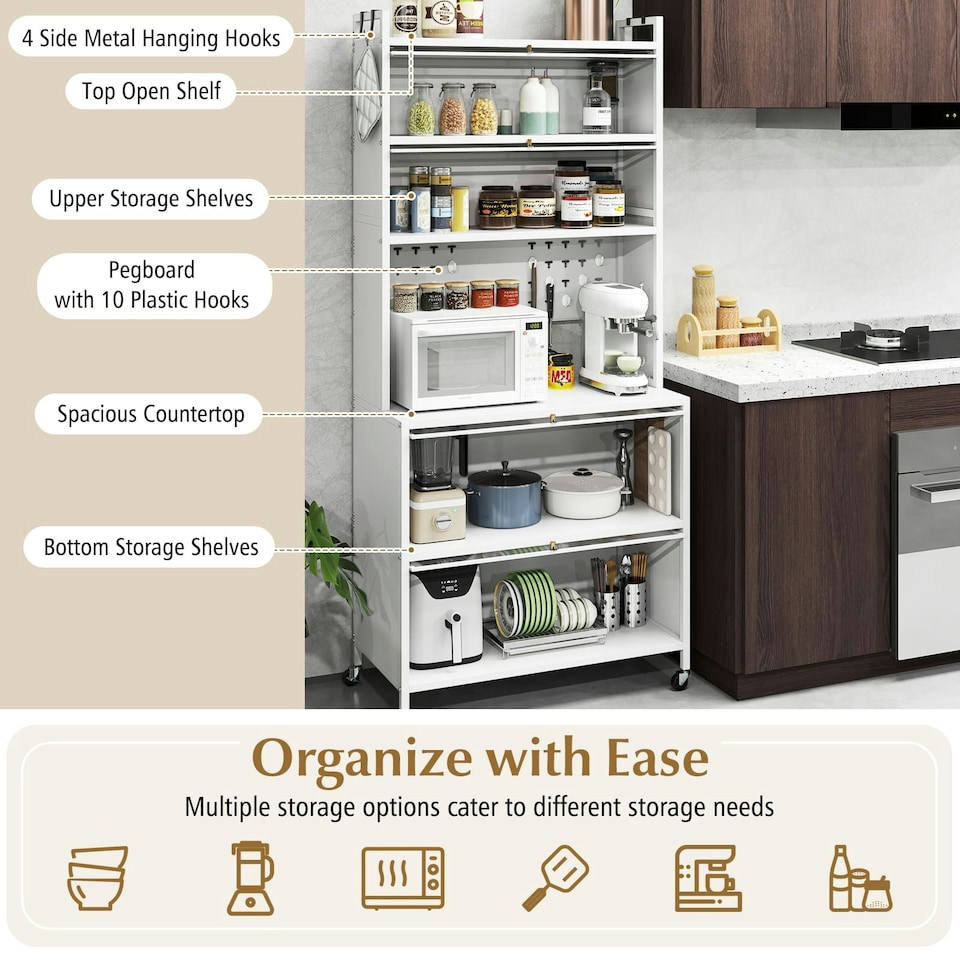 image 1 of COSTWAY 6-Tier Kitchen Pantry Cabinet Buffet Cabinet White White