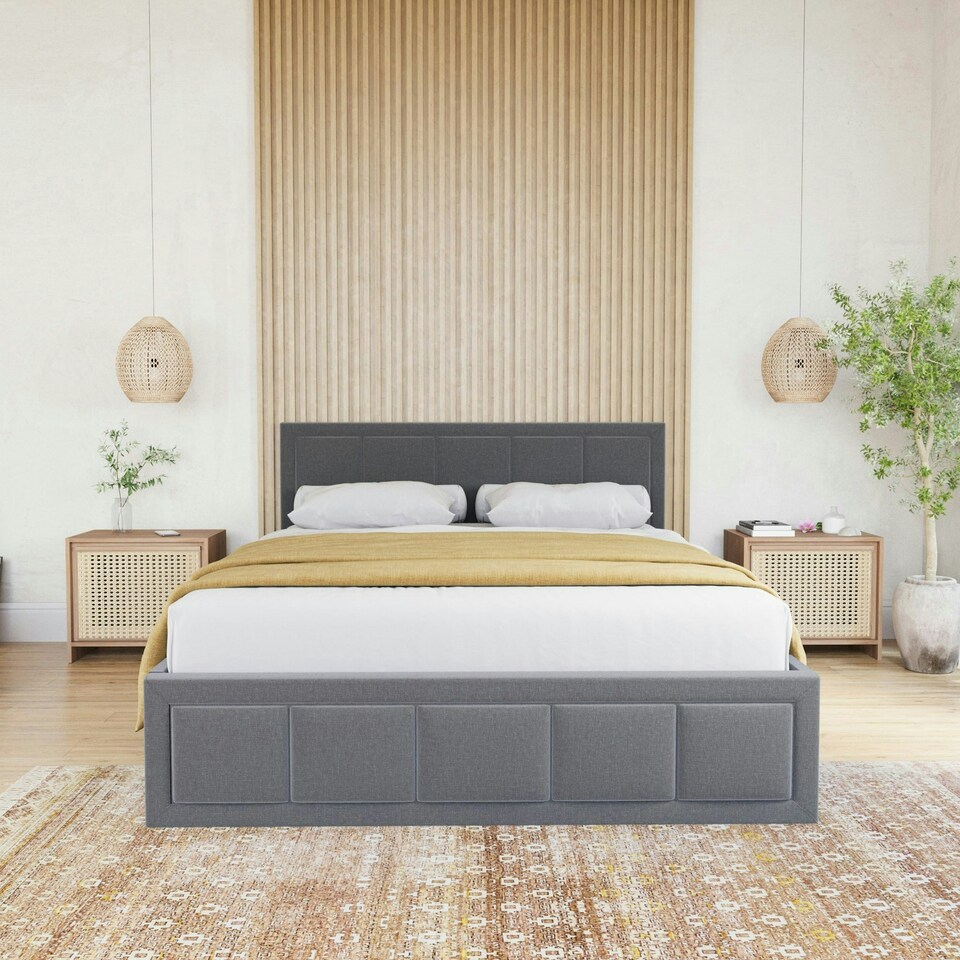 image 1 of Vida Designs Vanita 4ft6 Double Ottoman Bed Storage Fabric Upholstered, Dark Grey, 135 x 190cm