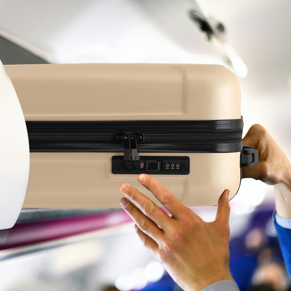 image 1 of Flight Knight Premium Lightweight Suitcase - Built-in Side Lock with USB Port - 8 Spinner Wheels - Hard Shell Carry On Or Check in Luggage 100 Airlines Approved Cream | Champagne | Large