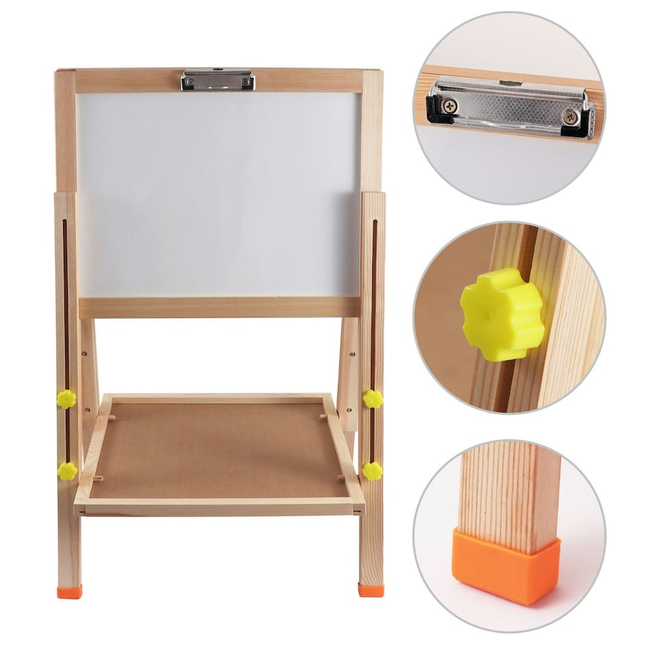 image 1 of Height Adjustable Folding Wood Easel Whiteboard Black Board 47 x 84.5cm