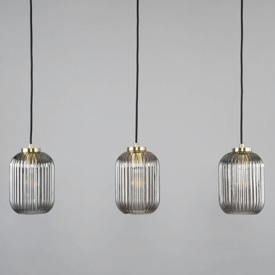 image 1 of BHS Lyna Ceiling Diner Pendant Bar with Smoked Glass Shades, Satin Brass