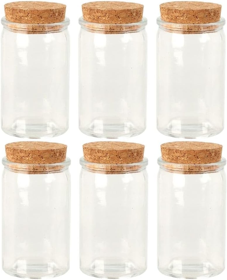 image 1 of Glass Storage Preserve Pots Jars Containers Cork Lids Kitchen Food Storage | Clear | Clear | 6x50ml Round | 6
