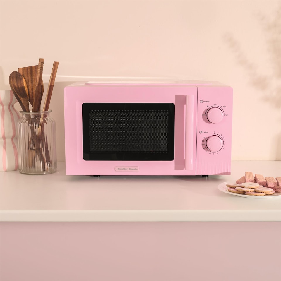 image 1 of Hamilton Beach Miami Manual 800W Microwave - Flamingo Pink