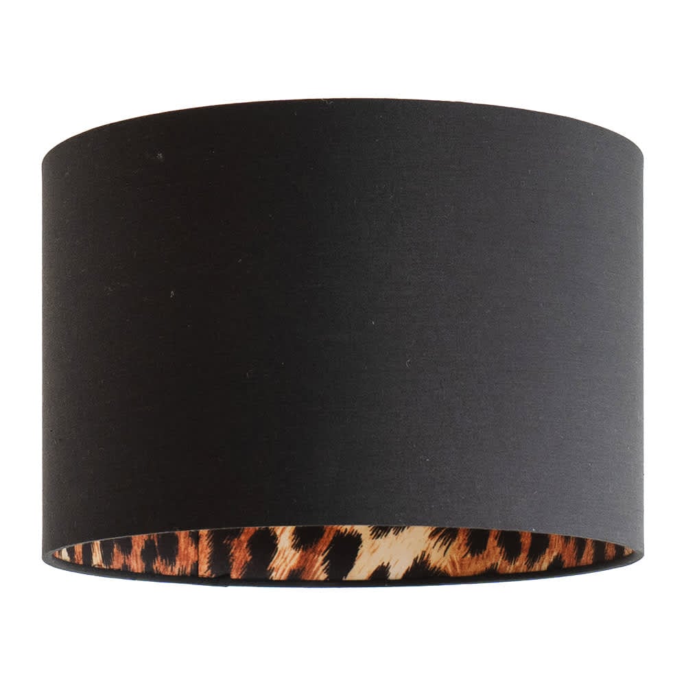 ValueLights Oasis Black with Leopard Print Inner Drum Ceiling Lamp Shade & Bulb | Size: Small